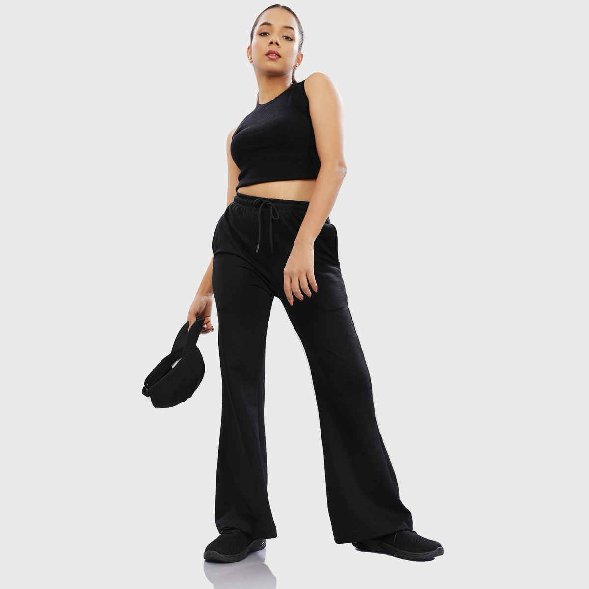 Springman Women's Solid Cotton Rich Baggy Track Pant | Black - XL