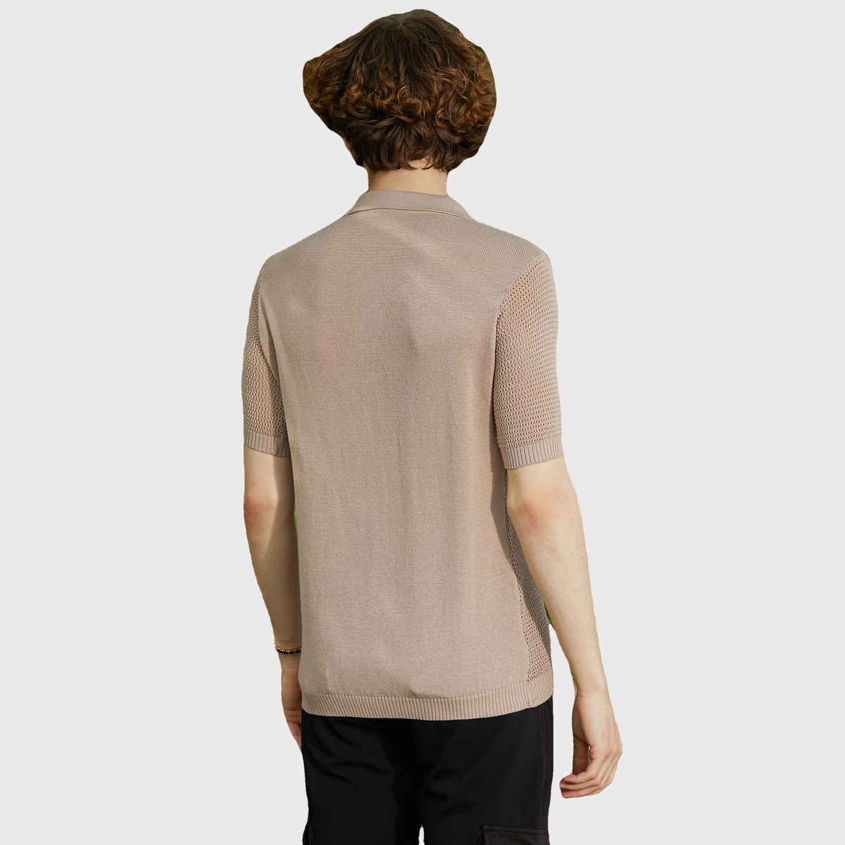 Campus Sutra Men's Twill-Knit Polo T-shirt | Beige - M