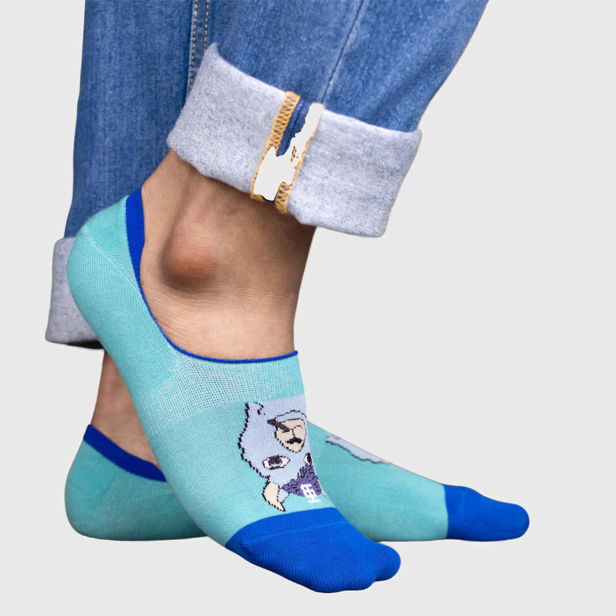 Socksoho Men's Animal Print Combed Cotton No Show Socks | Blue - Free Size