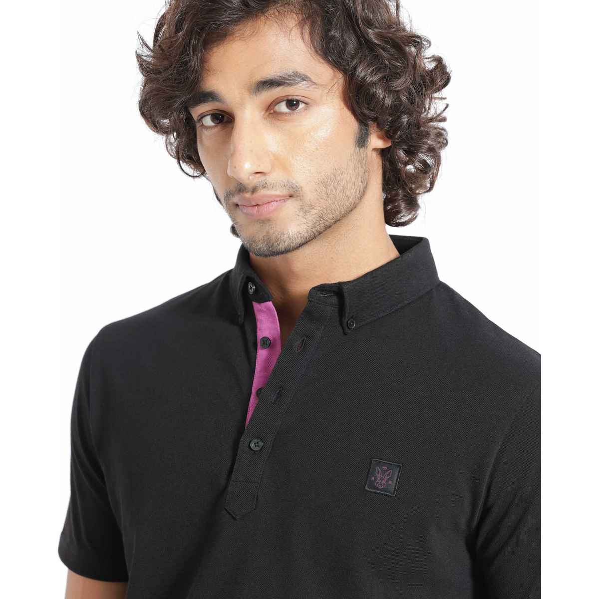 RARE RABBIT Men's Herval Primary Polo T-shirt | Black - M