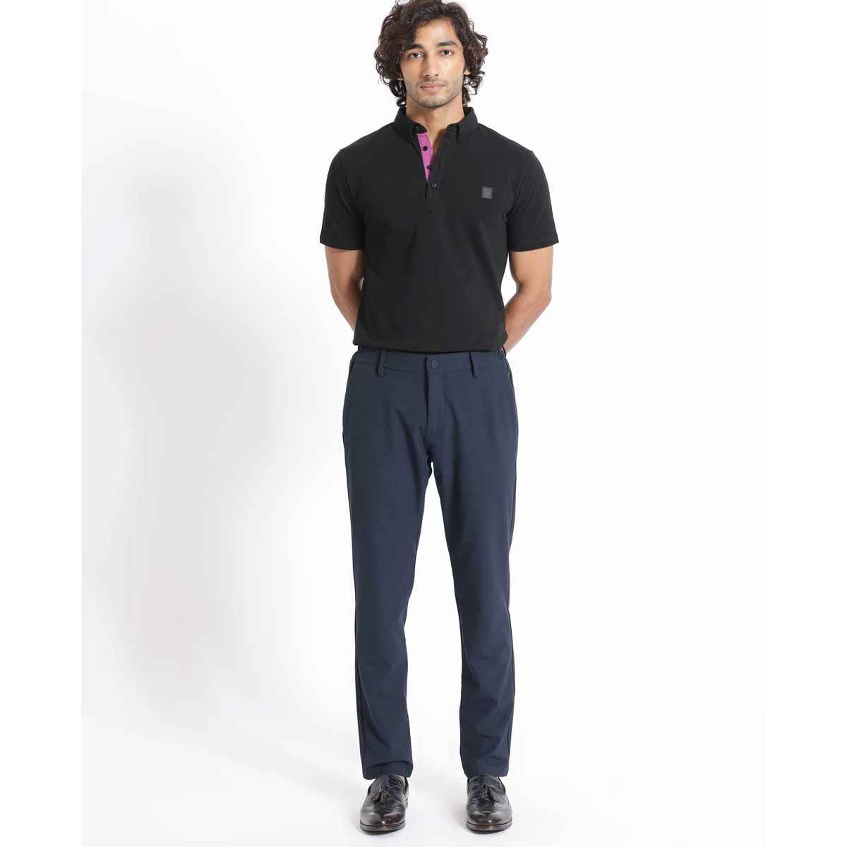 RARE RABBIT Men's Herval Primary Polo T-shirt | Black - M