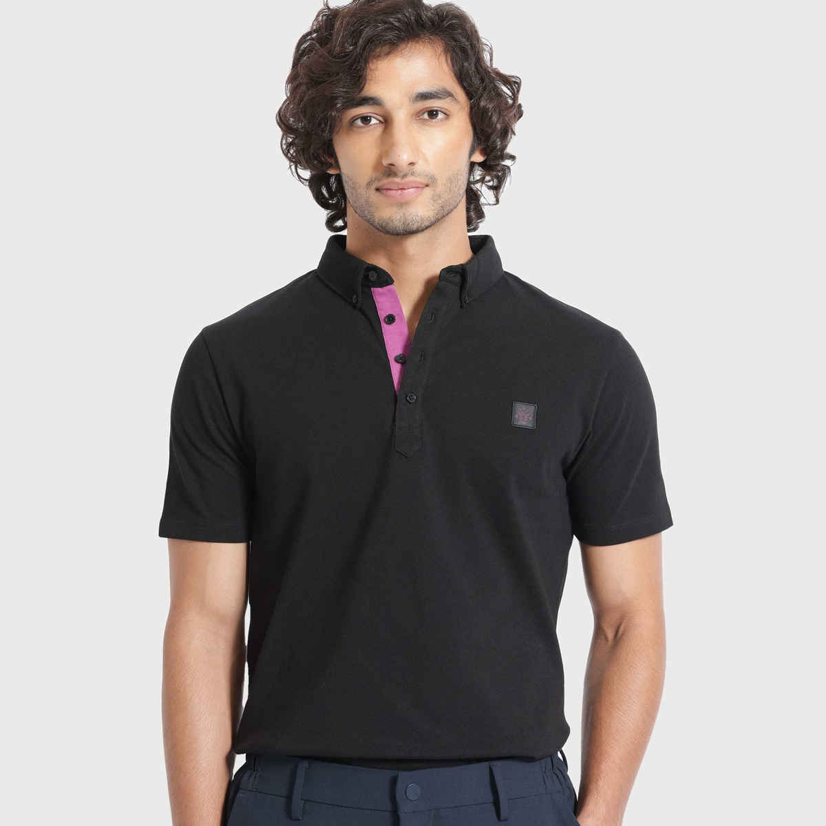 RARE RABBIT Men's Herval Primary Polo T-shirt | Black - M