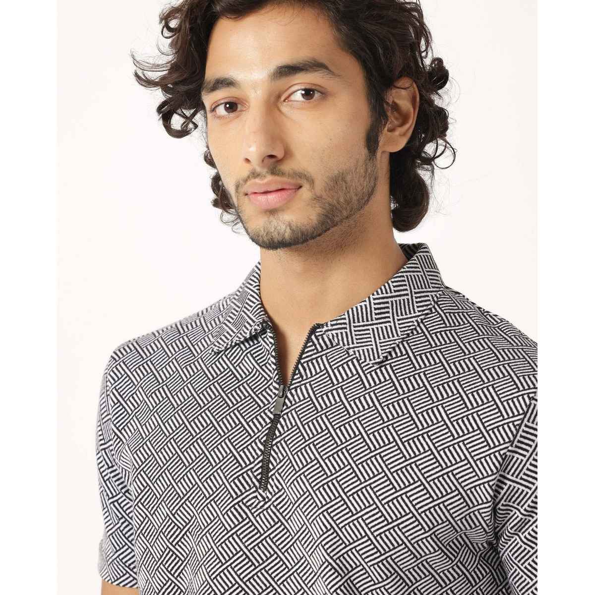 Rare Rabbit Men's Cabetta Primary Polo T-shirt | Black - M