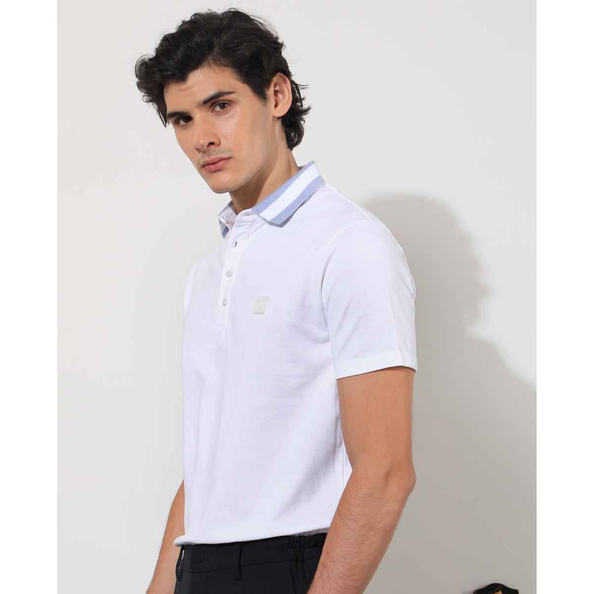 Rare Rabbit Men's Divide Primary Polo T-shirt | White - XL
