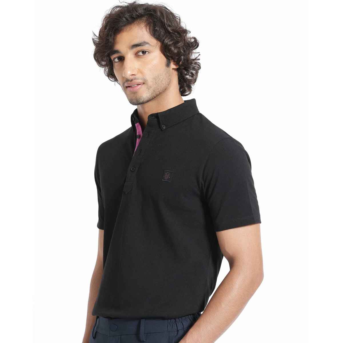 RARE RABBIT Men's Herval Primary Polo T-shirt | Black - M