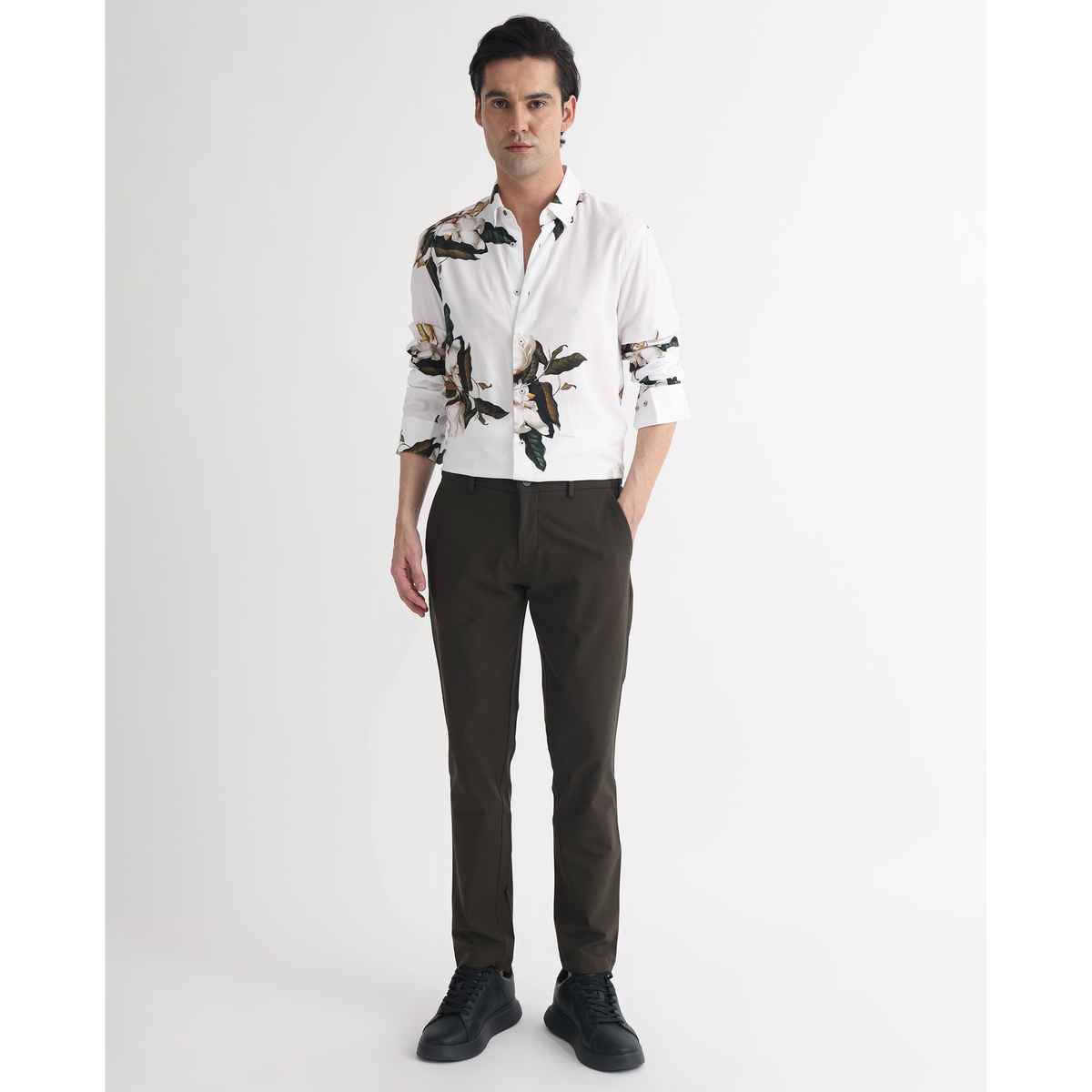RARE RABBIT Men's Poseidon Primary Shirt | White - L