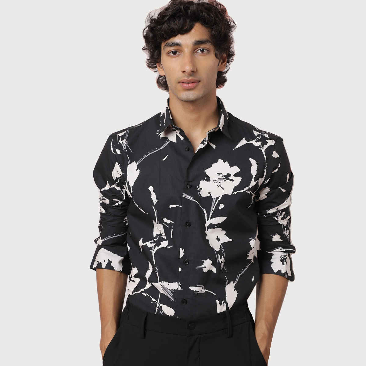 RARE RABBIT Men's Sketcherr Primary Shirt | Black - XL