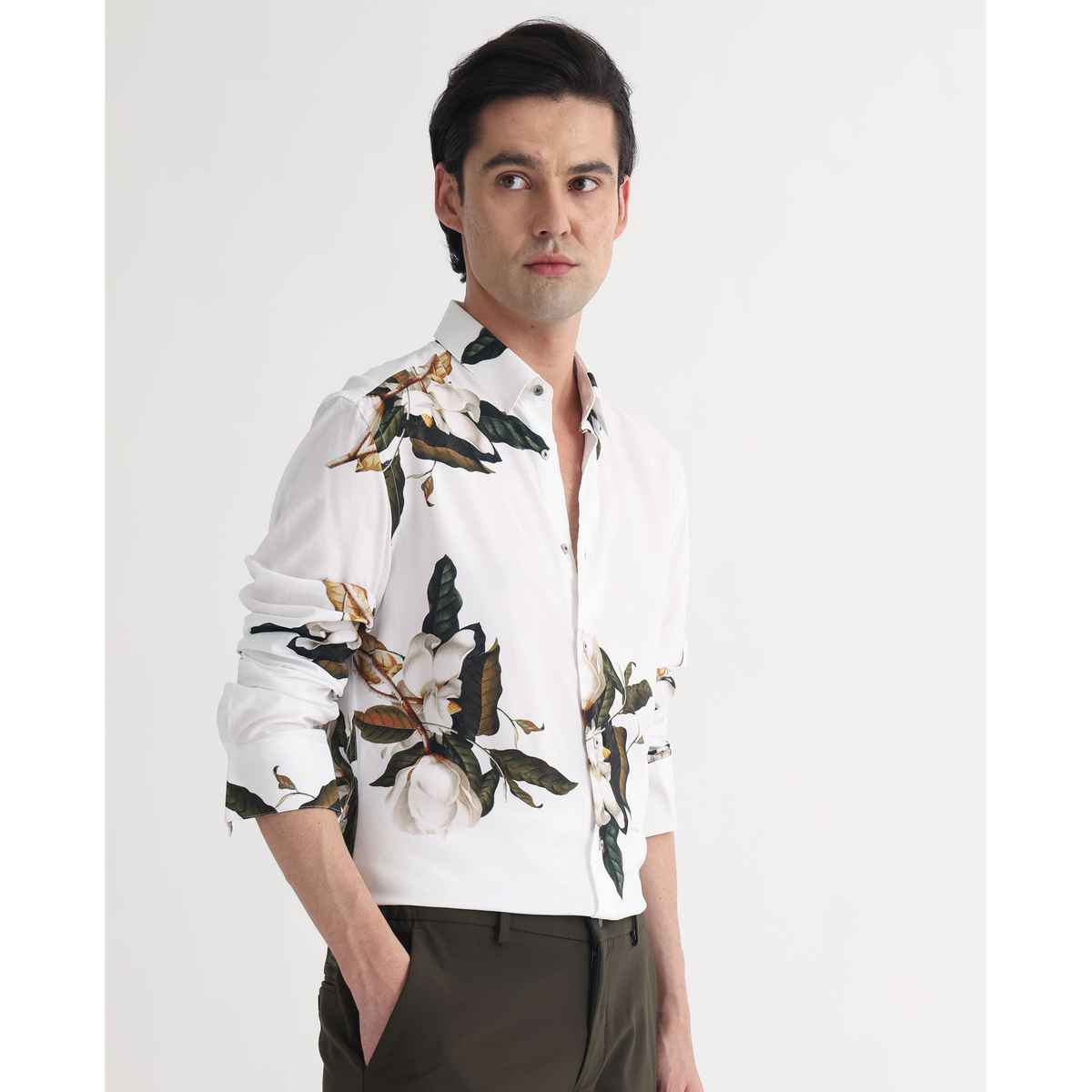 RARE RABBIT Men's Poseidon Primary Shirt | White - L