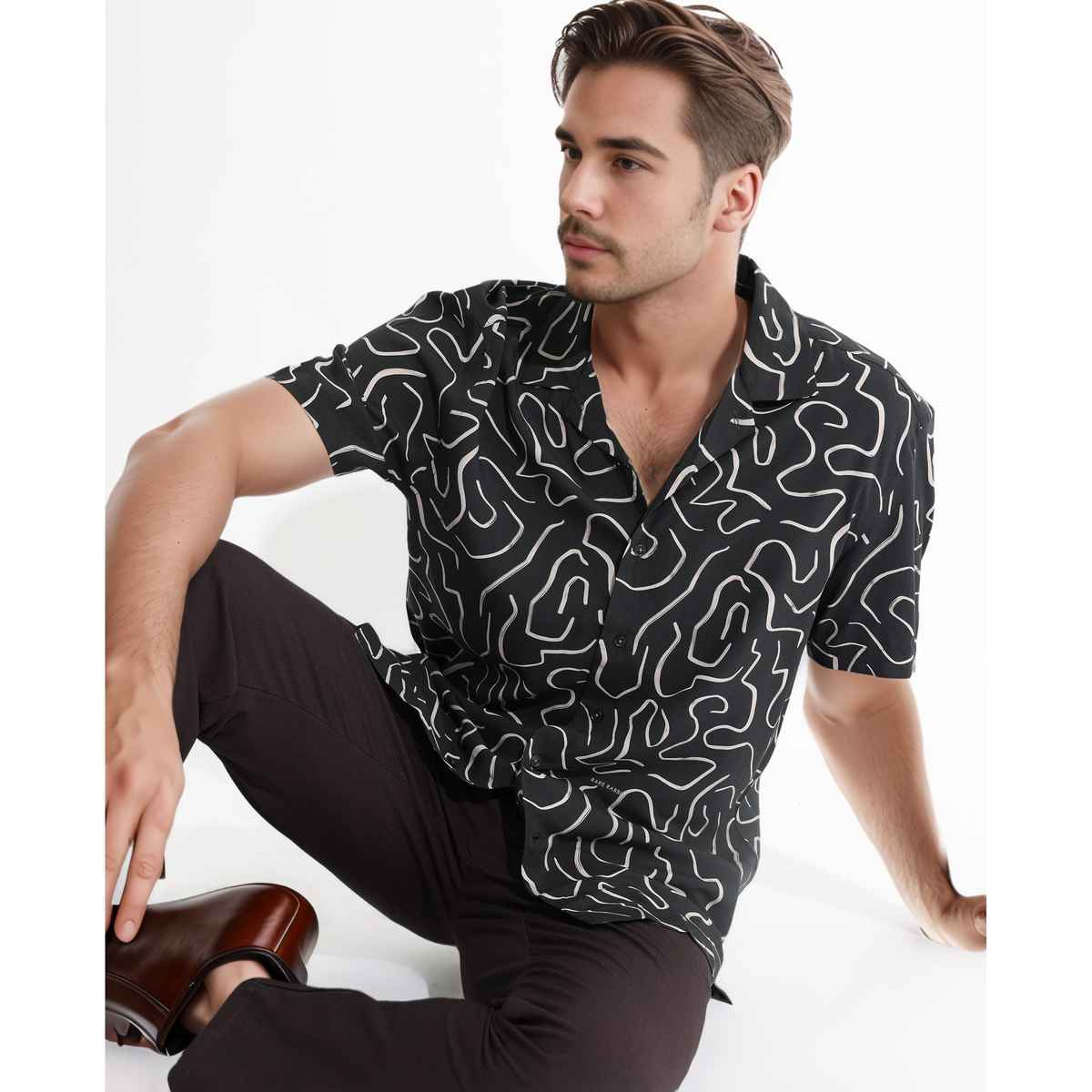 Rare Rabbit Men's Castro Primary | Shirt | Black - L