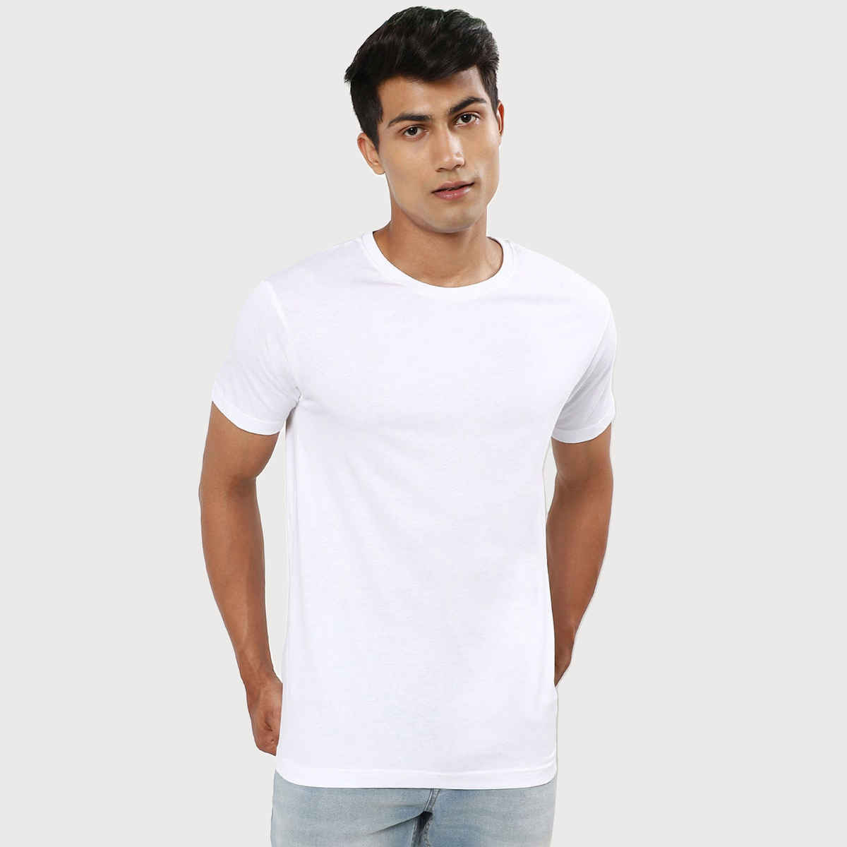 Mad Over Print Men's Cotton Solid T-Shirt | White - M