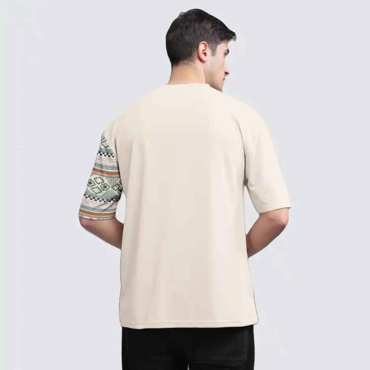 Bullmer Men's Oversized T-shirt Front and Back Printed | Beige |XL