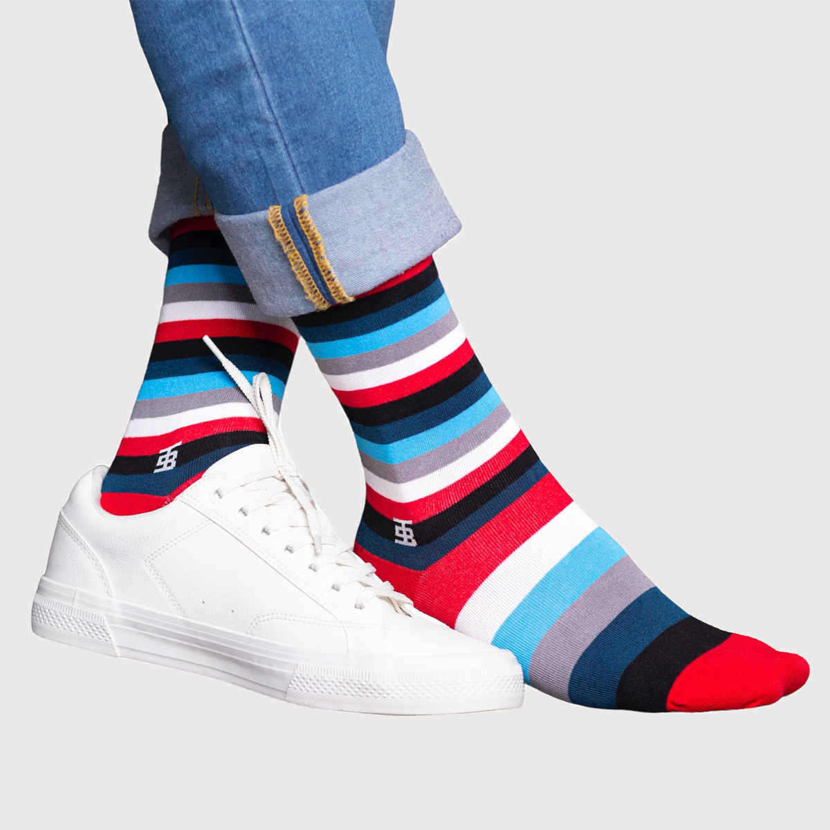 Socksoho Men's Striped 95% Scottish Lisle Cotton and 5% Spandex Calf Socks | Red - Free Size