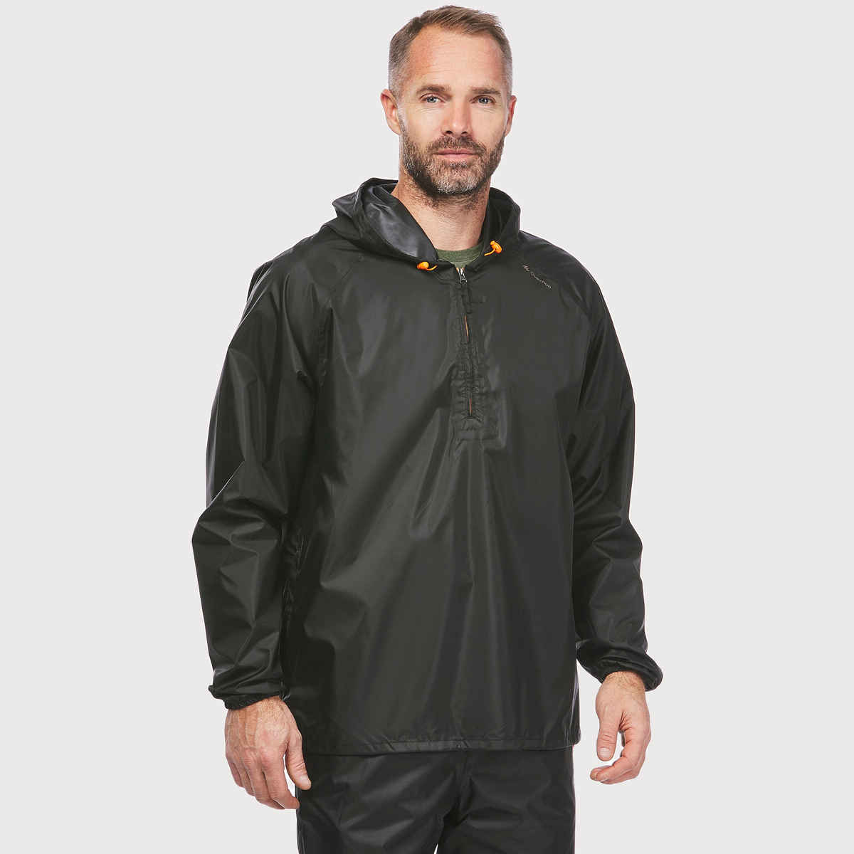 Decathlon | Quechua Men's Half Zip Rain Jacket With Storage Pouch | Black - XS/S