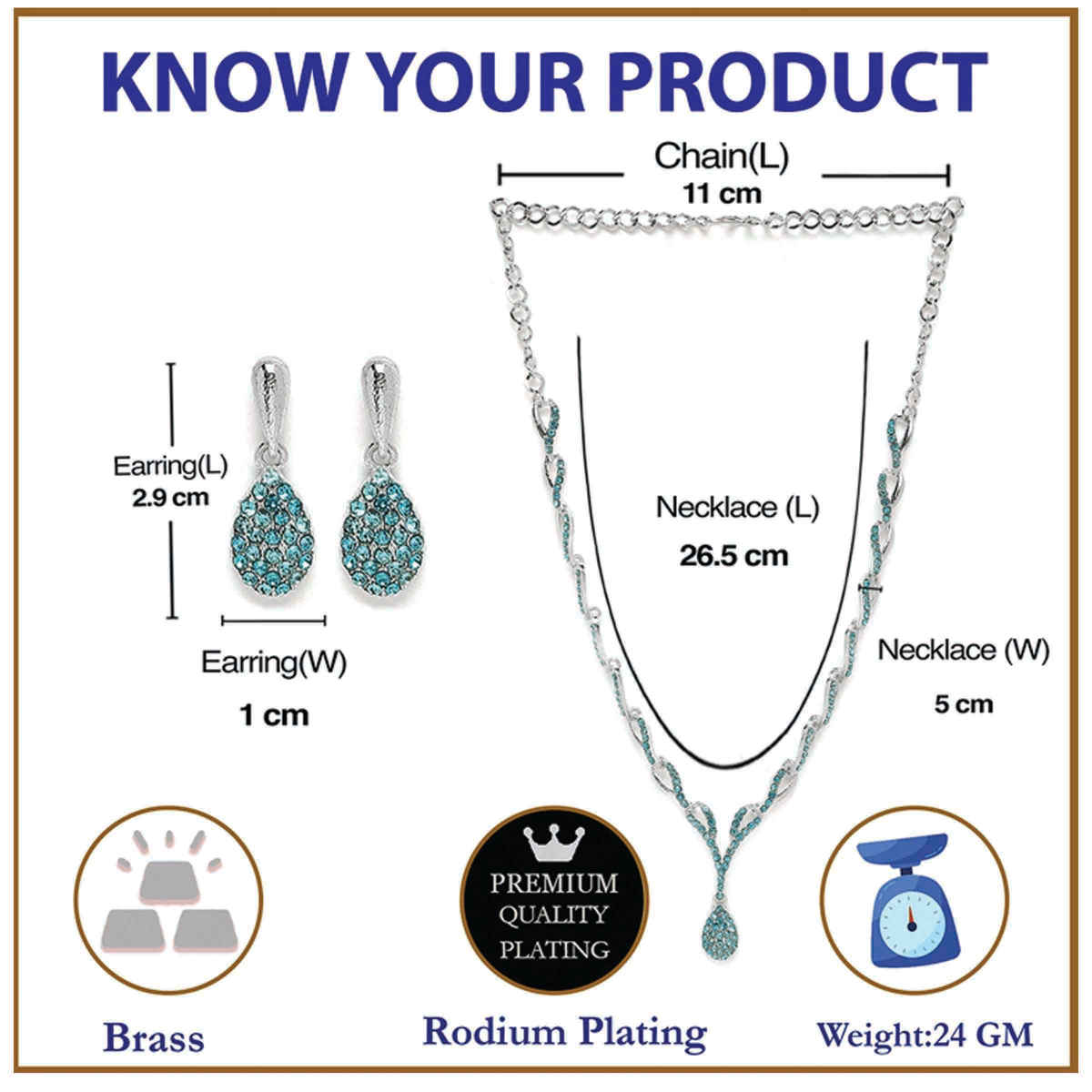 Zeneme Silver-Plated Cubic Zirconia Necklace and Earrings For Women & Girls