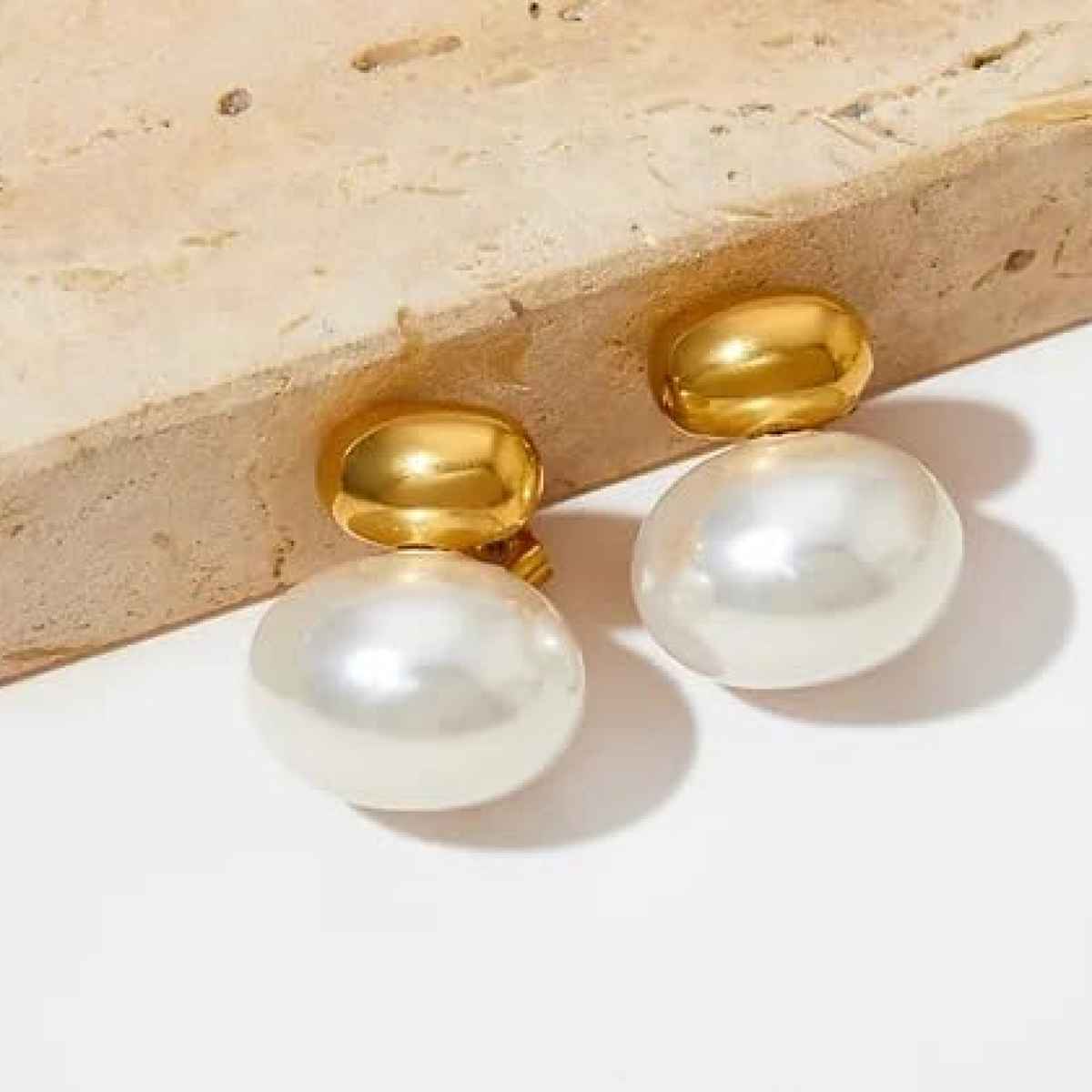 Just Lil Things Gold Opulent Pearl Duo Pin Earrings | jltz0100