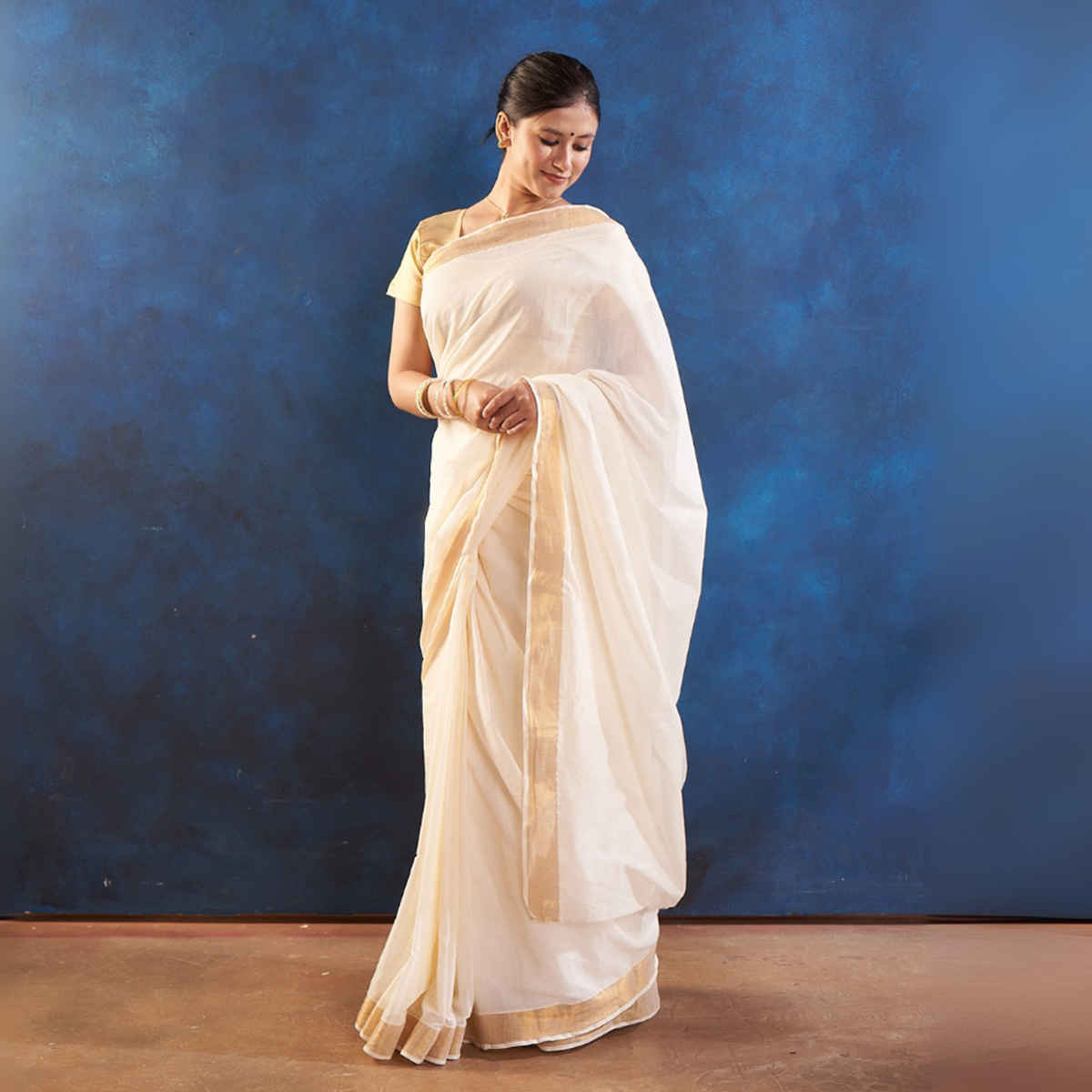 House Of Festivals Kerala Cotton Saree with Gold Border