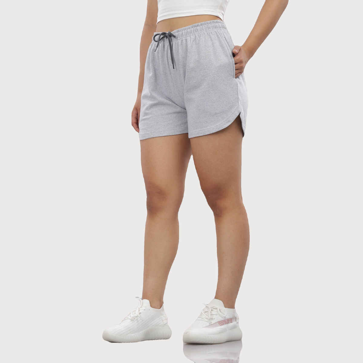 Springman Solid Grey Shorts With Elastic & Drawstring For Women | S