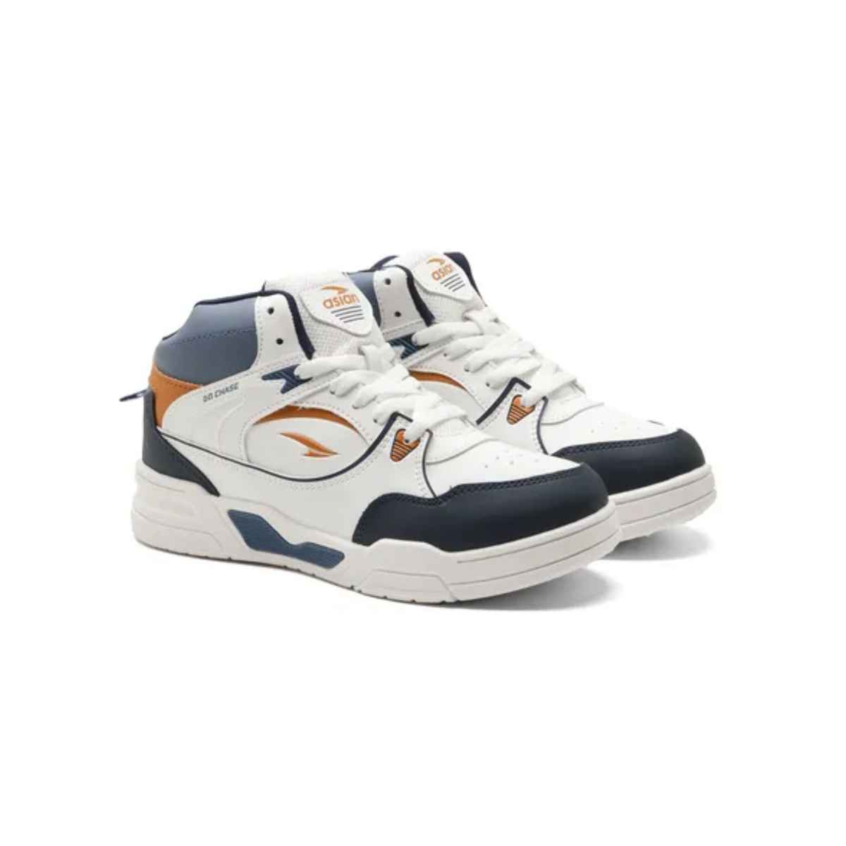 Asian Men's Casual Sneakers | Tango-11 | White, Navy, and Mustard - UK 6