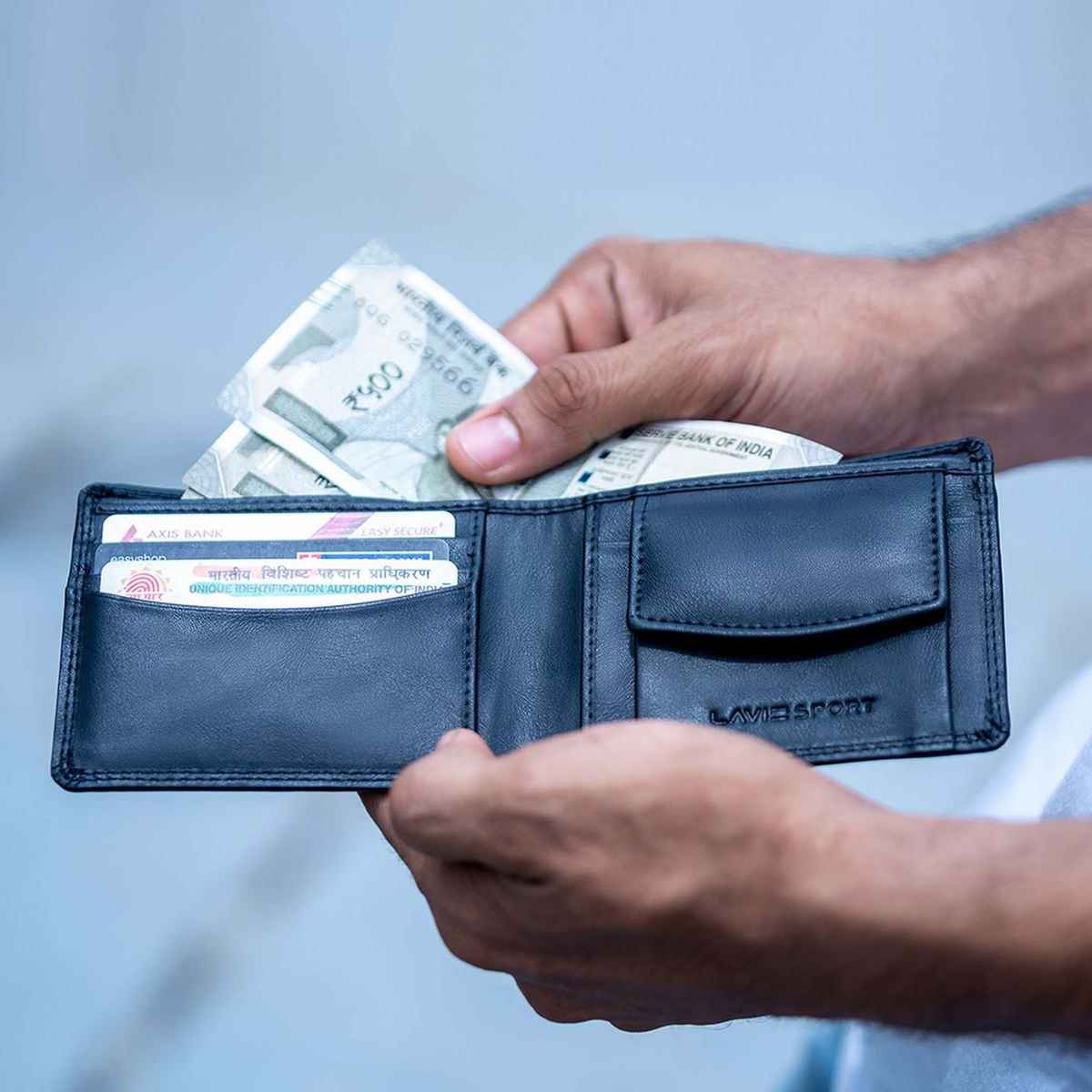 Lavie Sport Men's Solid Faux Leather Bi-Fold Wallet | Navy | (12 x 1.6 x 9 cm)