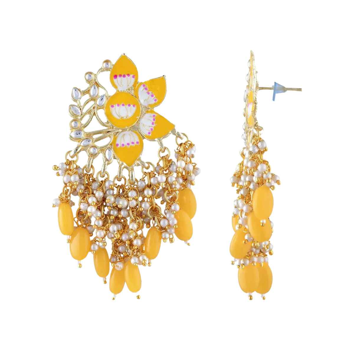 Sukkhi Classic Floral Gold Plated Meenakari Earrings For Women