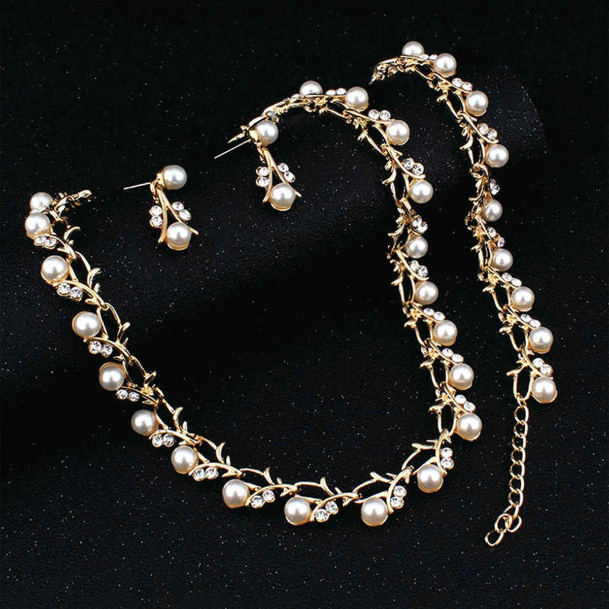 Shining Diva Fashion Gold Plated Pearl Necklace Earrings Bracelet Set for Women and Girls Sd10333s