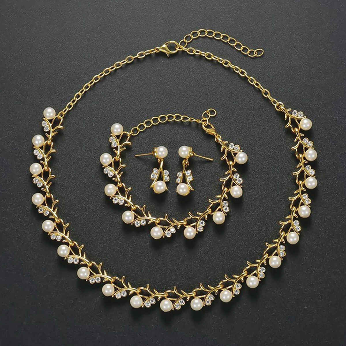 Shining Diva Fashion Gold Plated Pearl Necklace Earrings Bracelet Set for Women and Girls Sd10333s