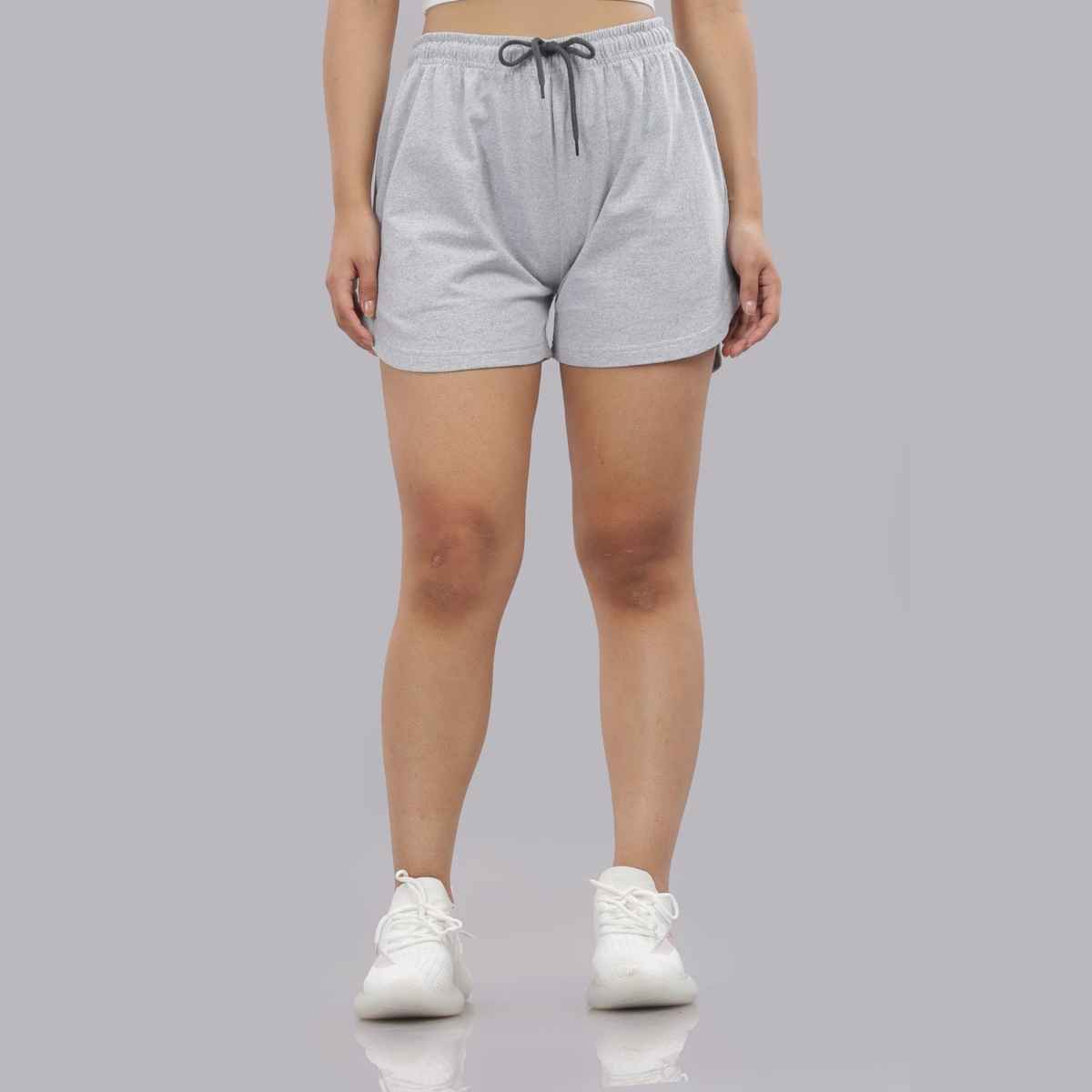 Springman Solid Grey Shorts With Elastic & Drawstring For Women | L