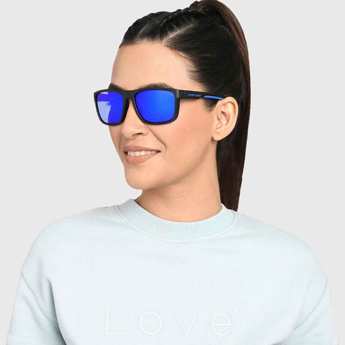 Vincent Chase By Lenskart Unisex Solid Metal Sunglasses | Blue and Black - L