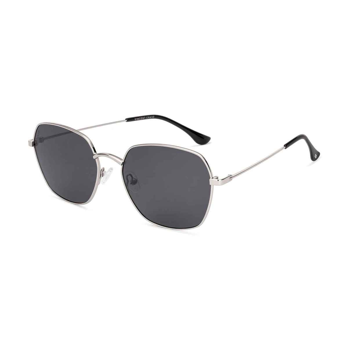 Vincent Chase by Lenskart Unisex Polarized Geometric Sunglasses | Medium | Silver & Grey