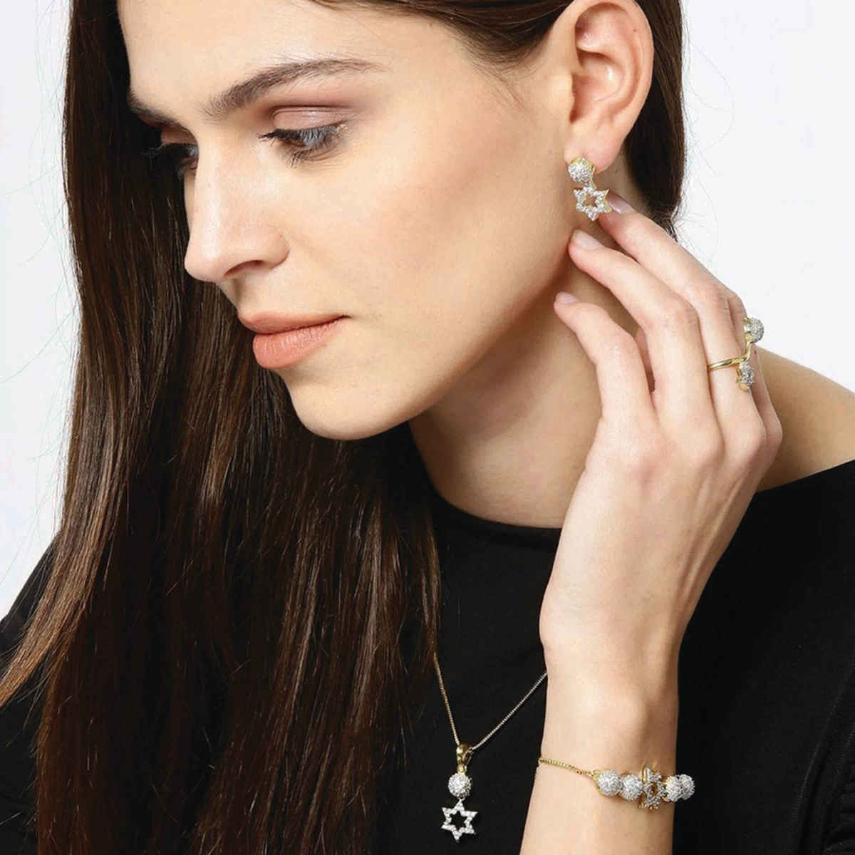 YouBella Jewellery Combo Of Pendant Necklace Earrings Rings And Bracelet for Women (Mix - Combo - 108A)