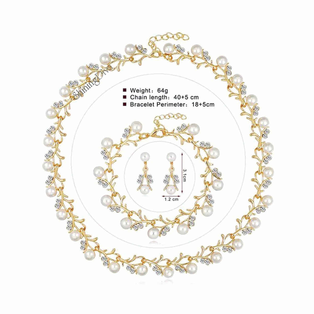 Shining Diva Fashion Gold Plated Pearl Necklace Earrings Bracelet Set for Women and Girls Sd10333s