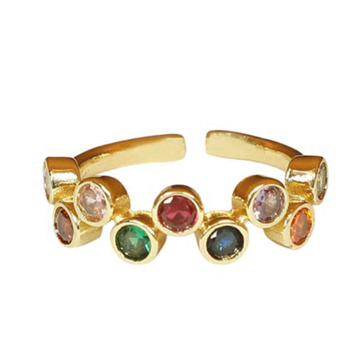 Just Lil Things Zig Zag Aligned Multicolor Stone Gold Rings | Jltr0169