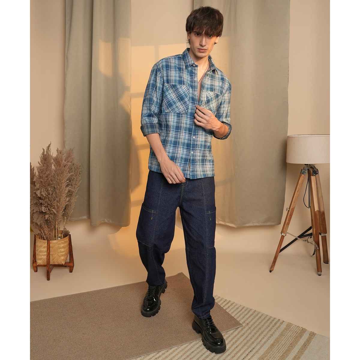 Campus Sutra Men's Tartan Plaid Shirt | Multicolour - M