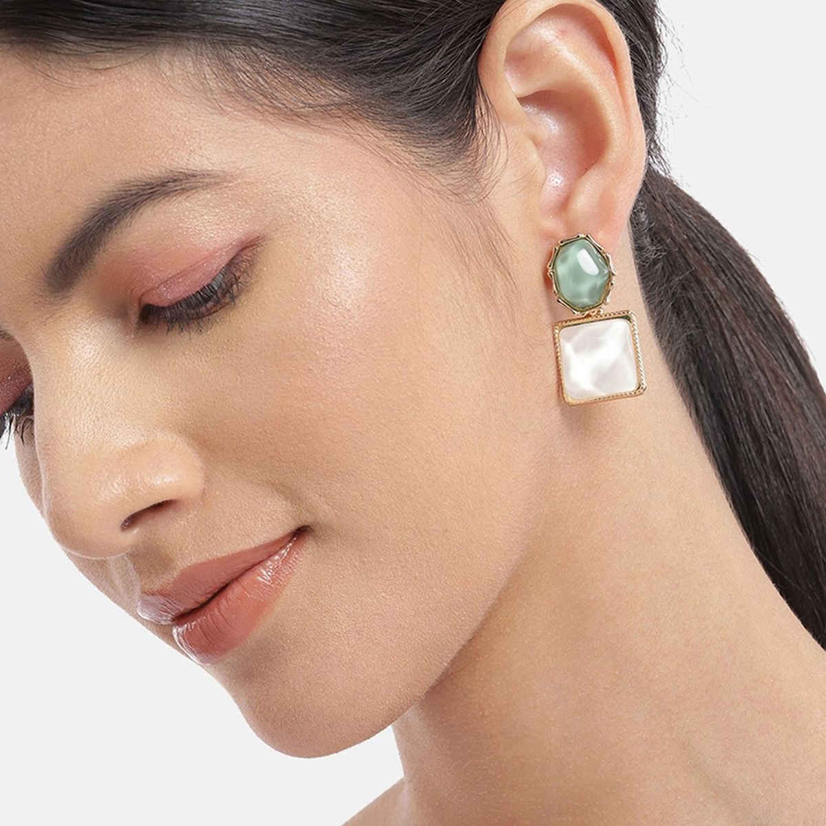Carlton London Gold Plated with Natural Stone Drop Earring | FJE4589