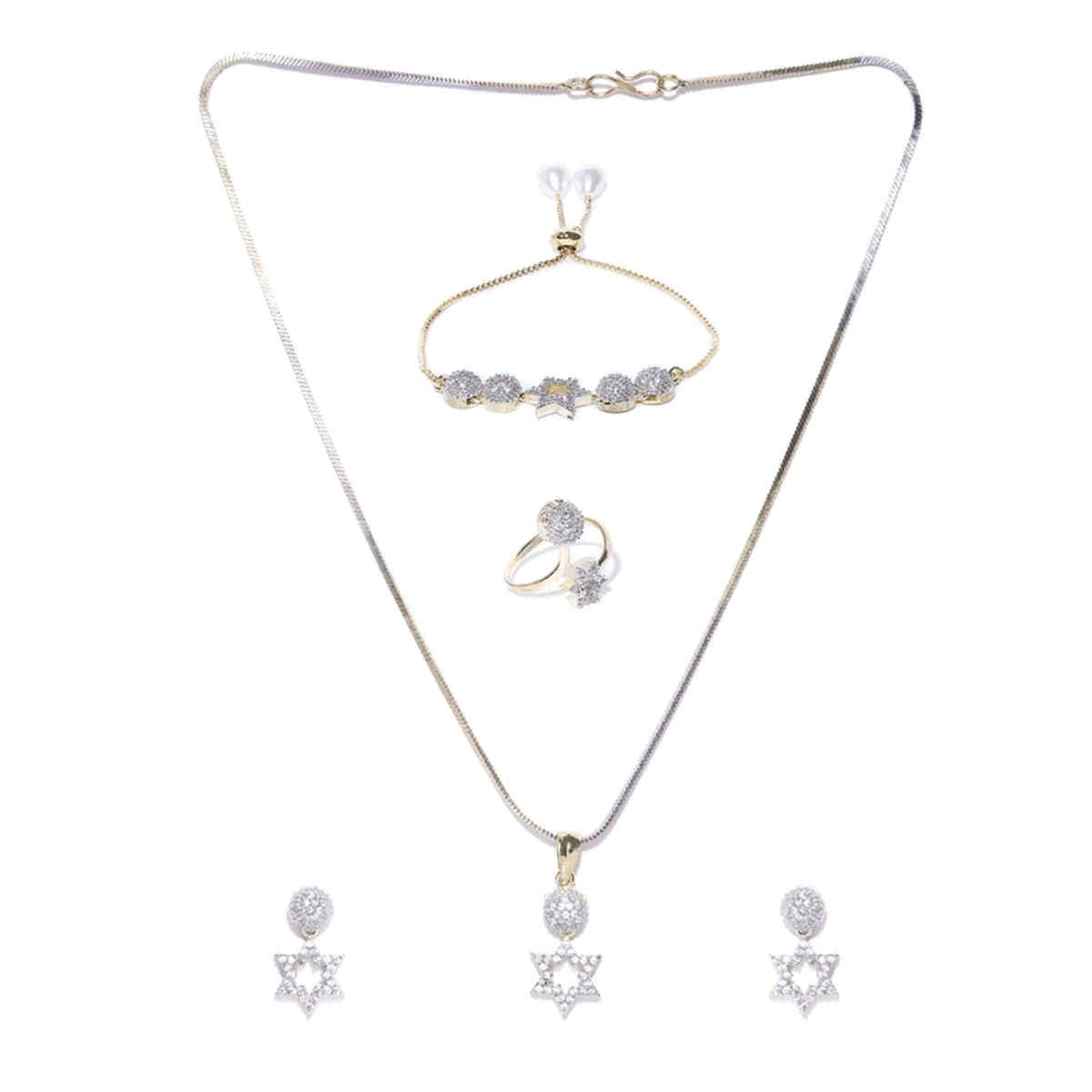 YouBella Jewellery Combo Of Pendant Necklace Earrings Rings And Bracelet for Women (Mix - Combo - 108A)