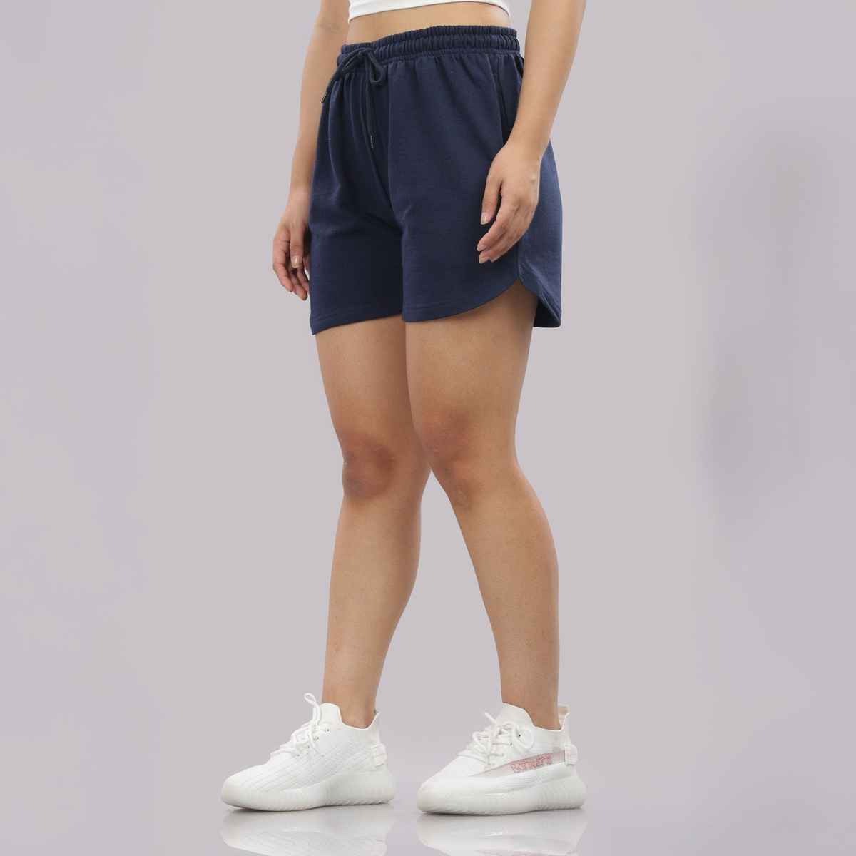 Springman Solid Blue Shorts With Elastic & Drawstring For Women | S