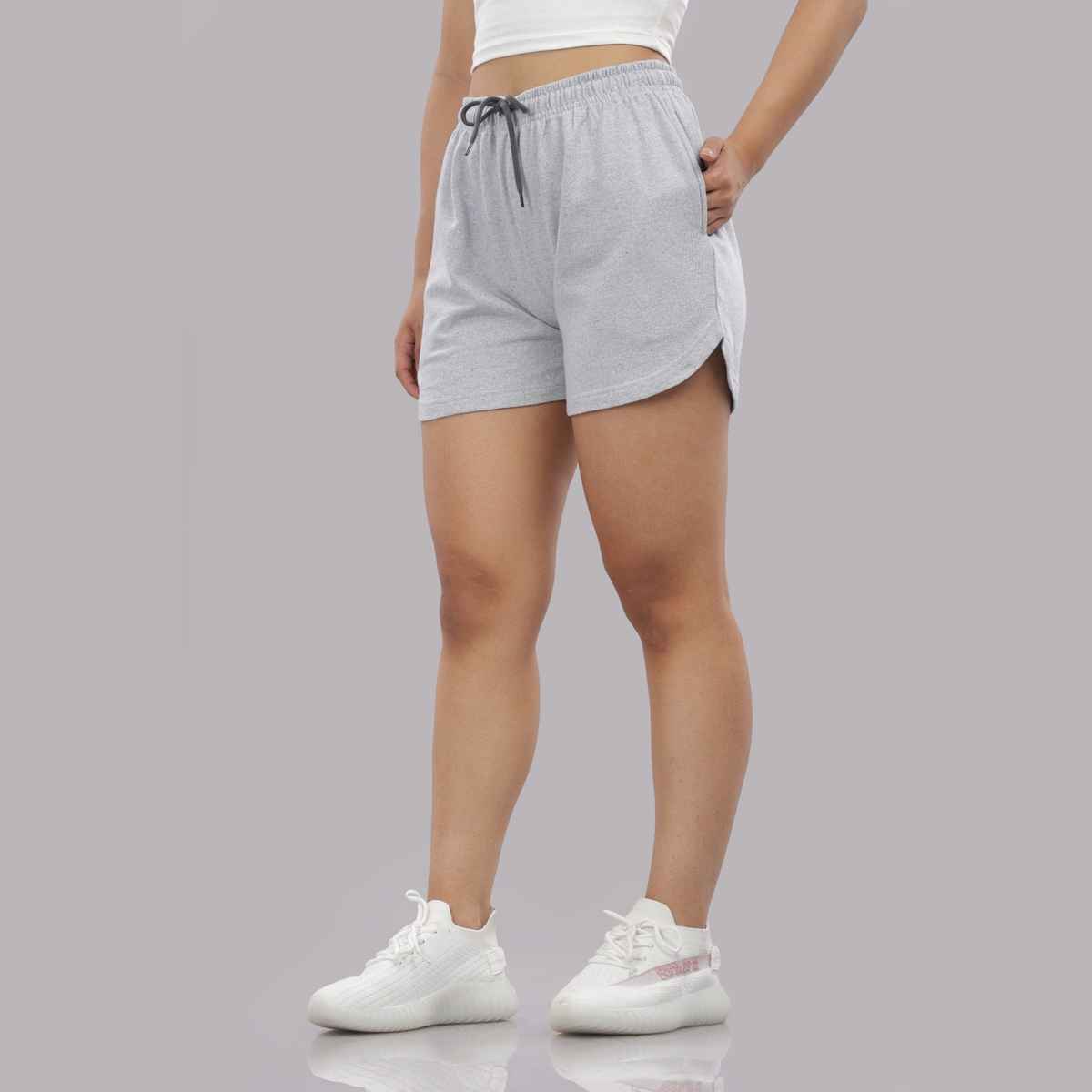 Springman Solid Grey Shorts With Elastic & Drawstring For Women | L