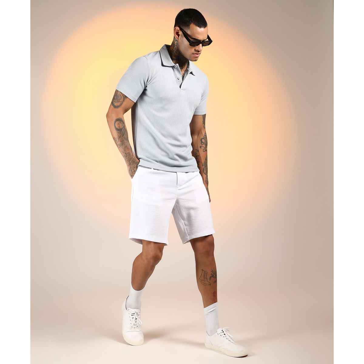 Campus Sutra Men's Ribbed Polo T-shirt | Blue - XL