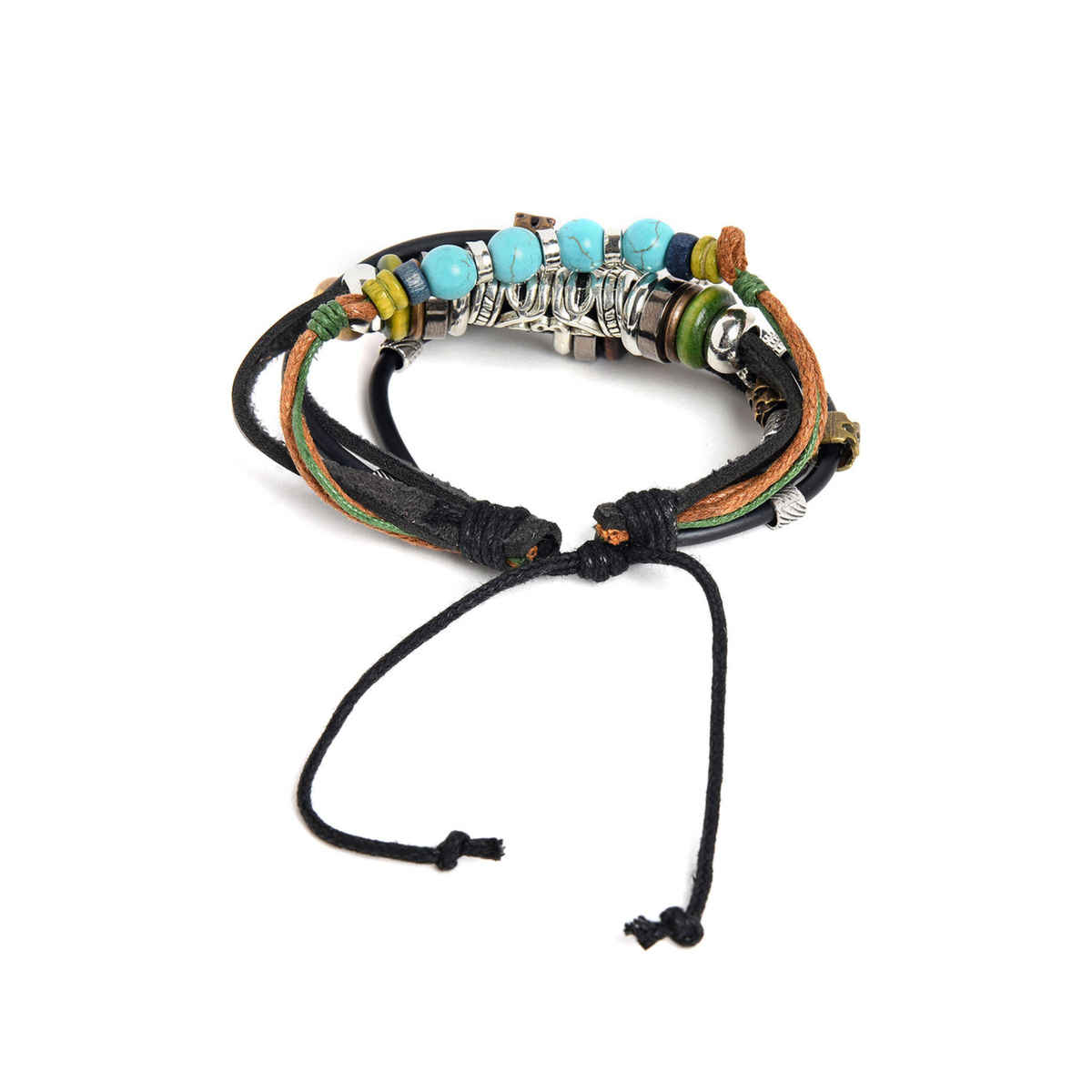Sohi Men Black Blue Evil Eye Layered Bracelet