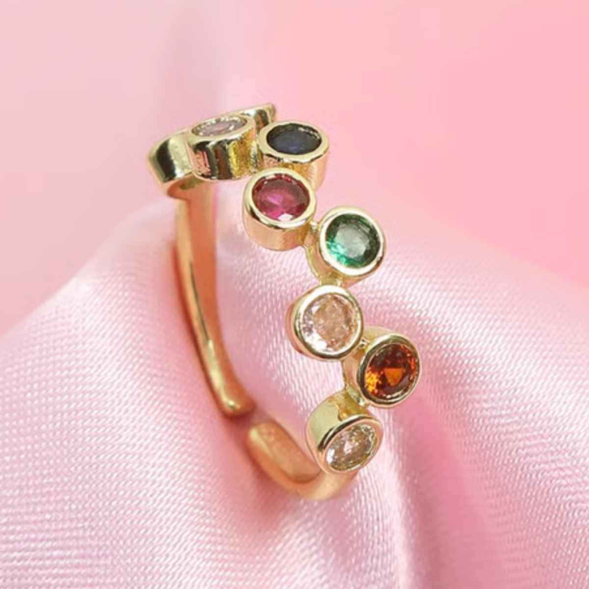 Just Lil Things Zig Zag Aligned Multicolor Stone Gold Rings | Jltr0169