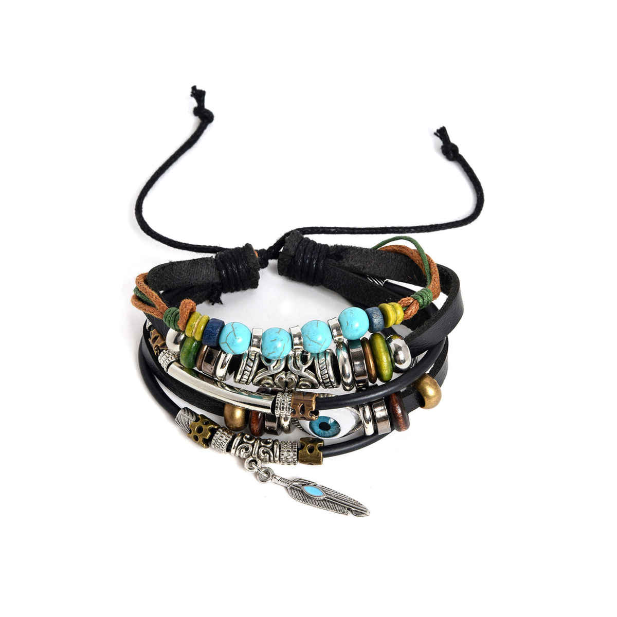Sohi Men Black Blue Evil Eye Layered Bracelet