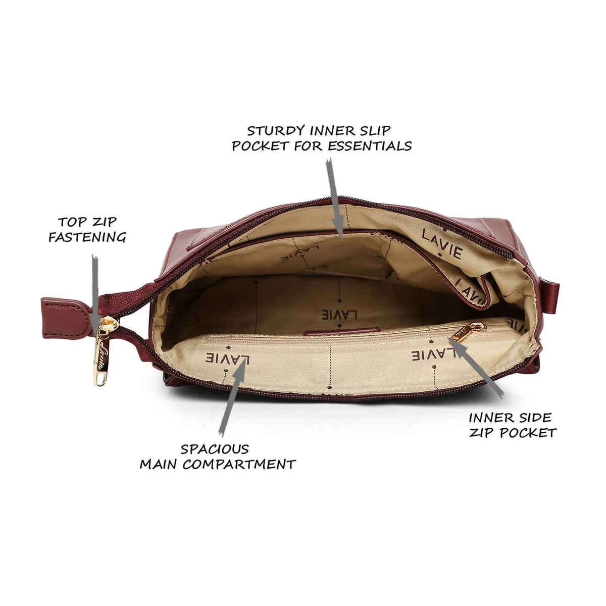 Lavie Women's Becca Polyester Sling Bag | Wine - S