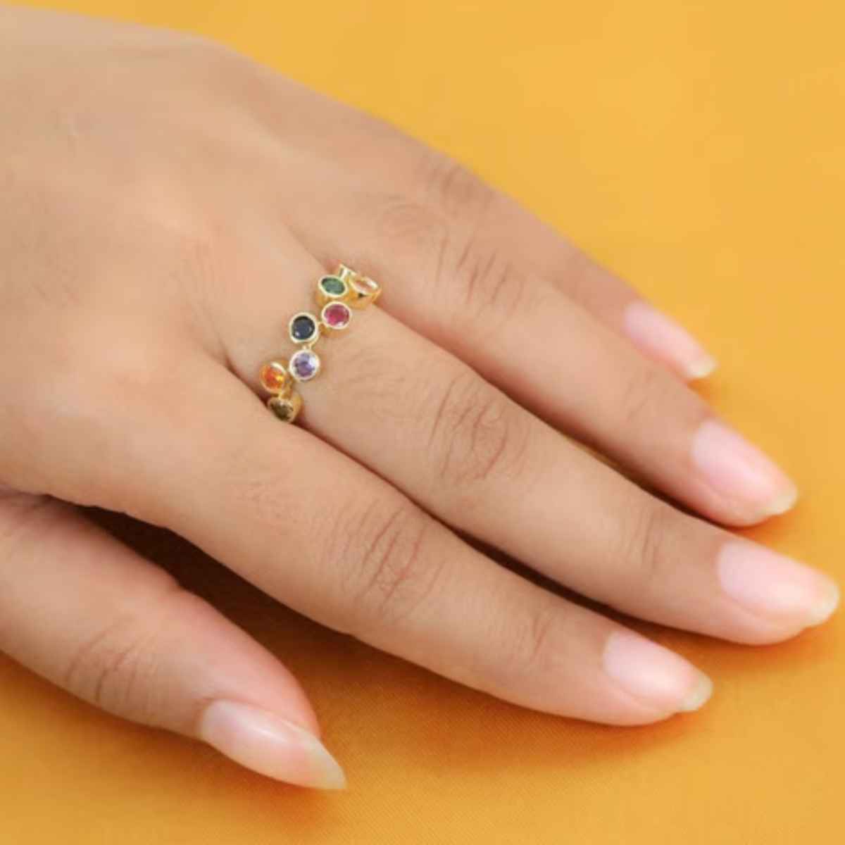 Just Lil Things Zig Zag Aligned Multicolor Stone Gold Rings | Jltr0169