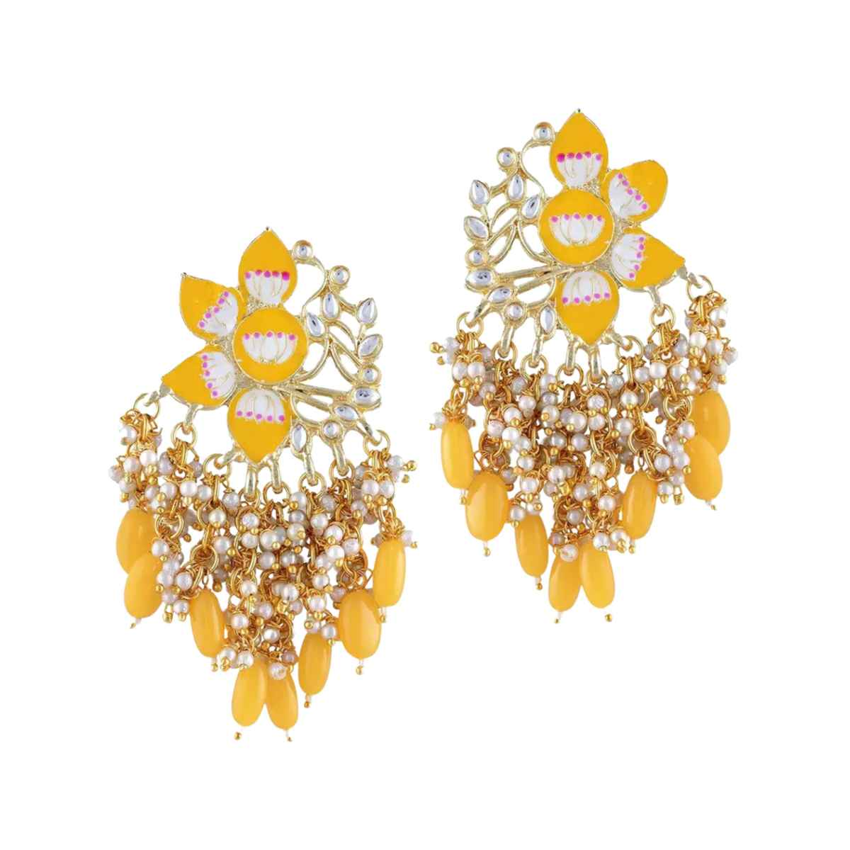 Sukkhi Classic Floral Gold Plated Meenakari Earrings For Women