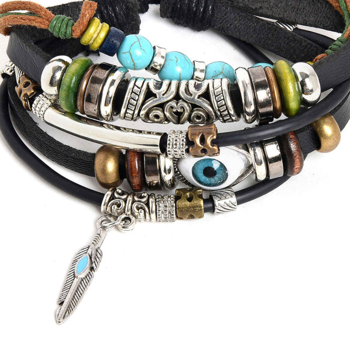 Sohi Men Black Blue Evil Eye Layered Bracelet