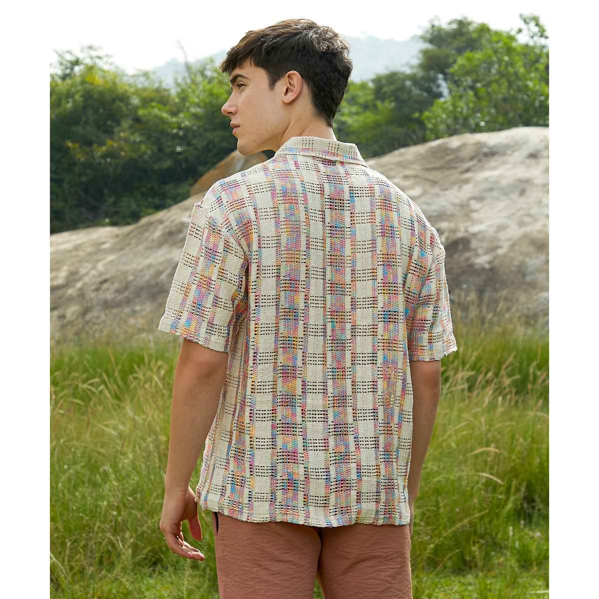 Campus Sutra Men's Prism Oversized Polo T-shirt | Off-white - M