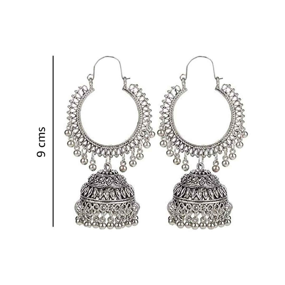 YouBella Jewellery Earrings Afghani Oxidised Silver Jhumka Earrings For Girls And Women
