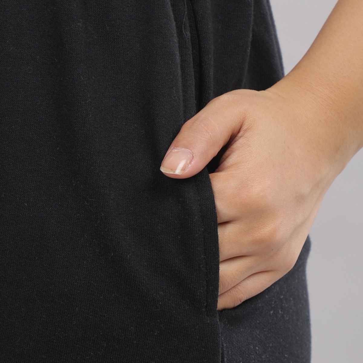 Springman Solid Black shorts With Elastic & Drawstring For Women | L