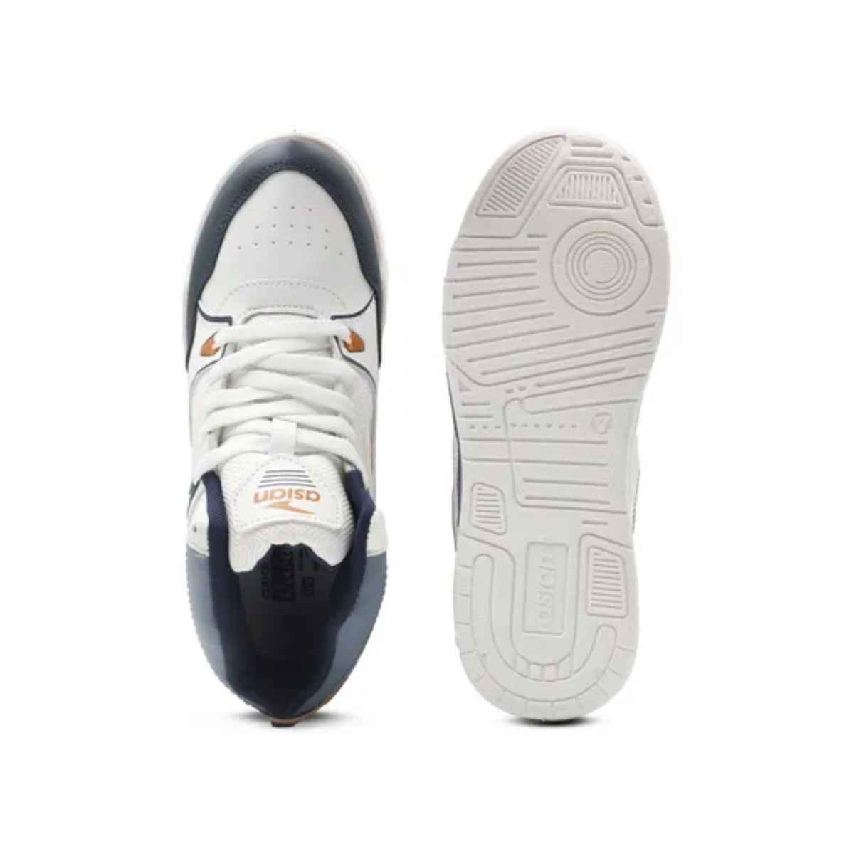 Asian Men's Casual Sneakers | Tango-11 | White, Navy, and Mustard - UK 6