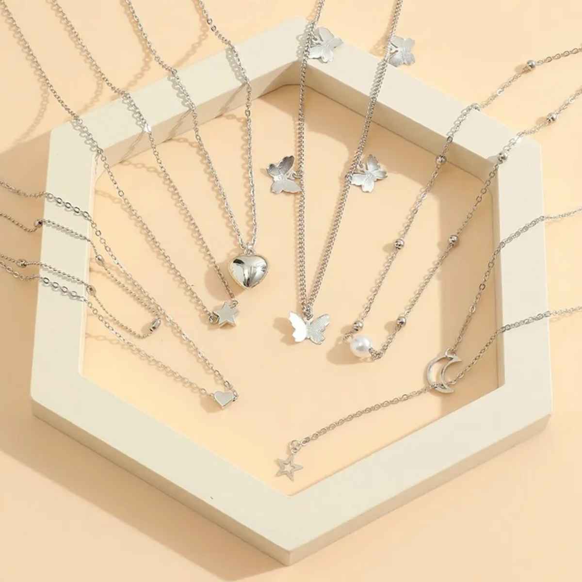 Shining Diva Fashion 6 Pcs Combo Latest Stylish Western Necklace Set for Women and Girls | 15857np